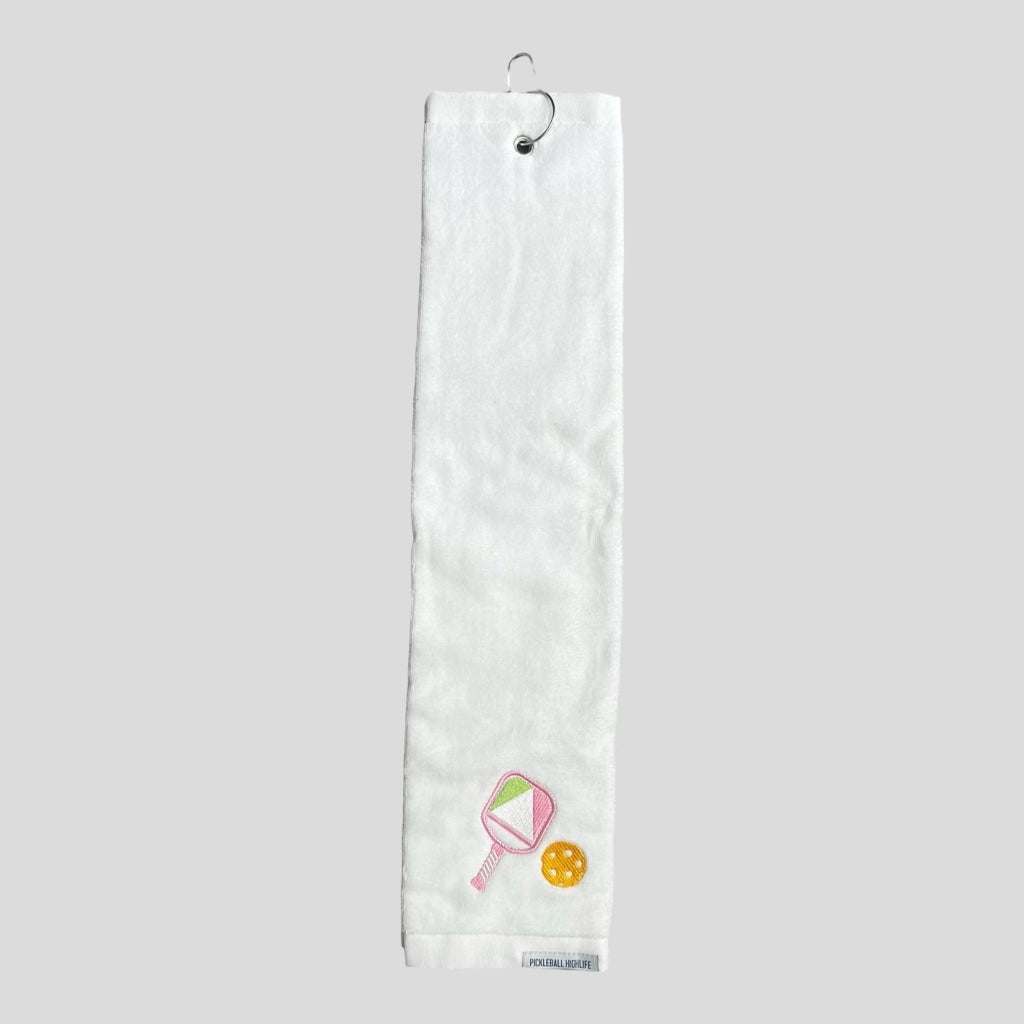 Sports Towel in White with Pink