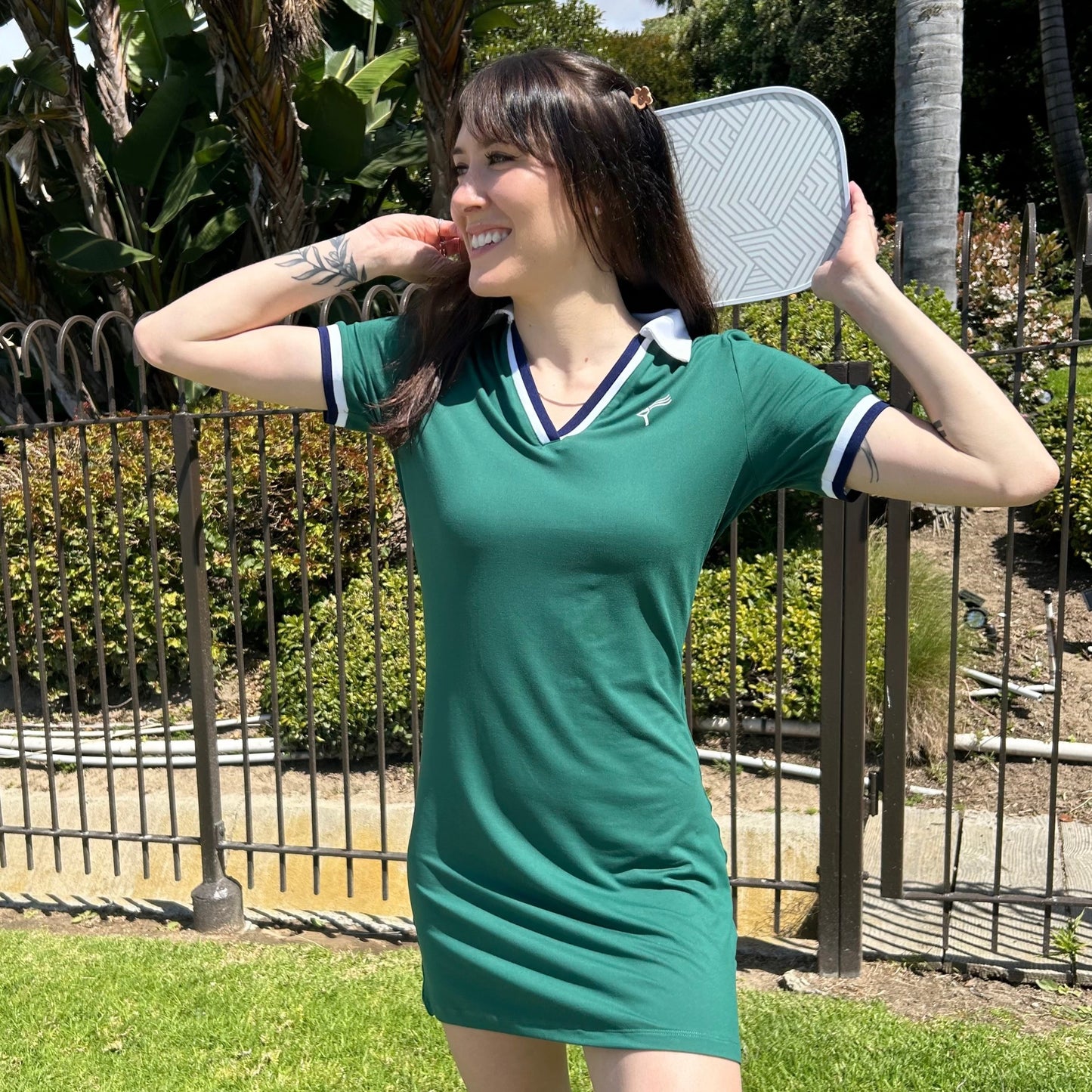 Retro Polo Dress  in Green