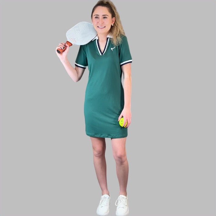 Retro Polo Dress  in Green