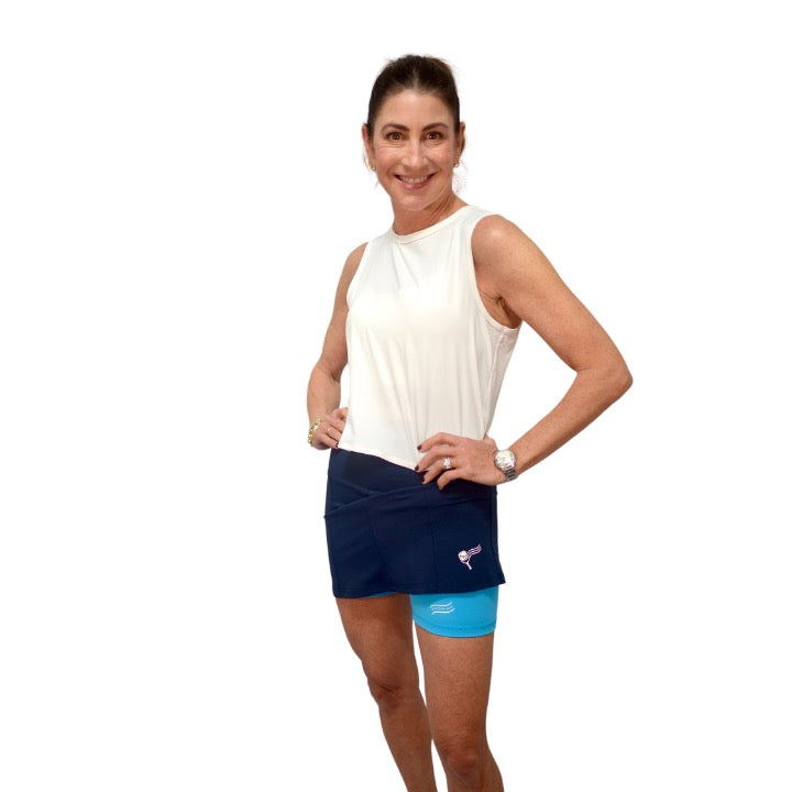 Pickleball Skirt in Navy with Teal Liners