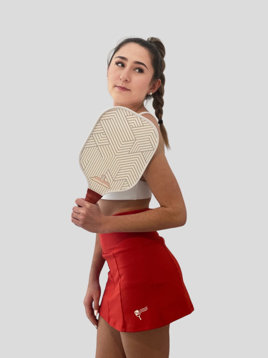 Pickleball Skirt in Red with Pink Liners