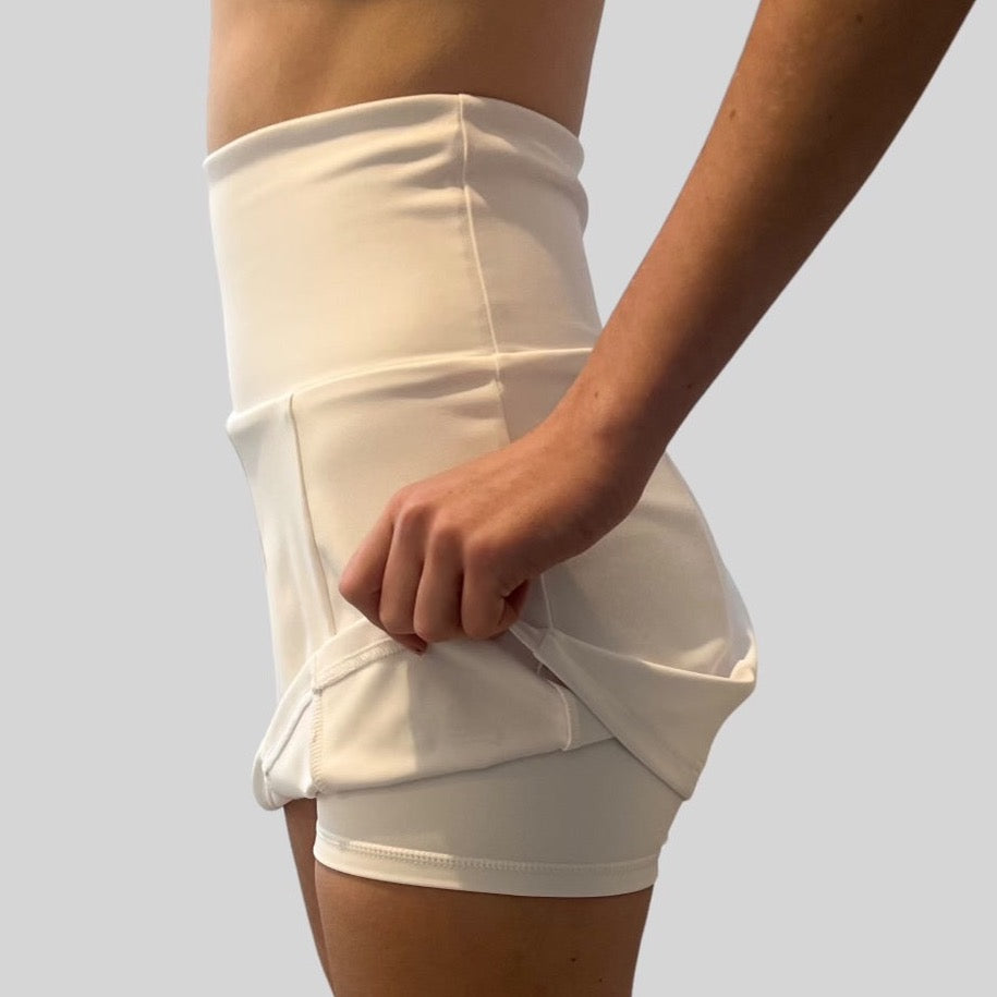 Pickleball Skirt in white with White Liners - New and Improved Fit!